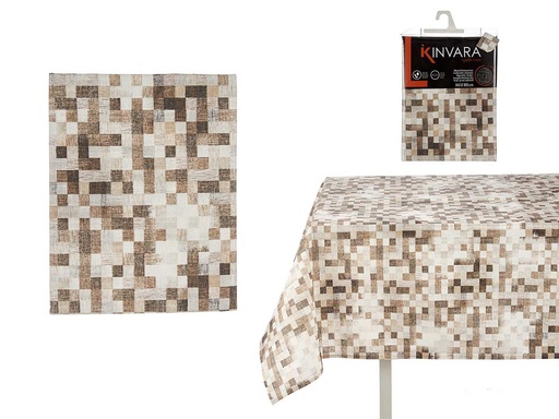 Mantel loneta antimanchas: elegancia en cuadros beige para tu mesa