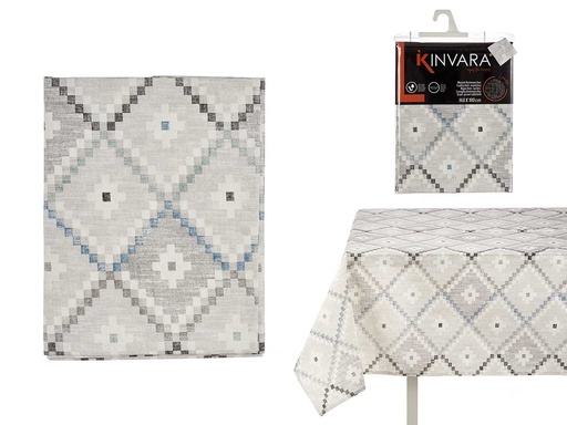 Mantel loneta antimanchas: elegancia y limpieza en rombos azul