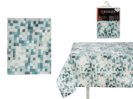 Mantel loneta antimanchas: estilo y protección en cuadros azul