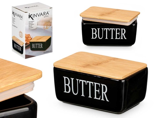 Mantequillera negra tapa bambú: Elegancia y frescura para tu mesa