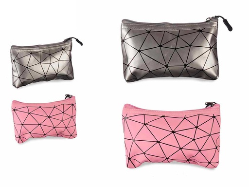 Neceser rectangular pequeño en plata y rosa, práctico y moderno
