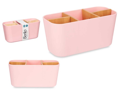Organizador Ovalado 5 Huecos en Bambú Rosa, ¡Estilo y Orden!
