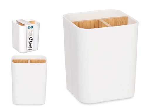Organizador cuadrado 3 huecos de bambú blanco: Estilo y orden ideal