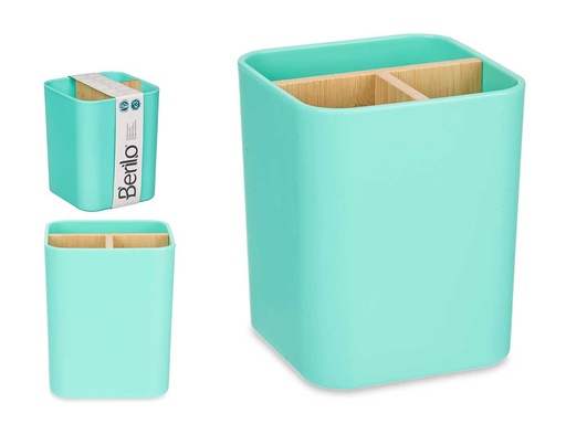 Organizador cuadrado 3 huecos de bambú color menta para tu hogar