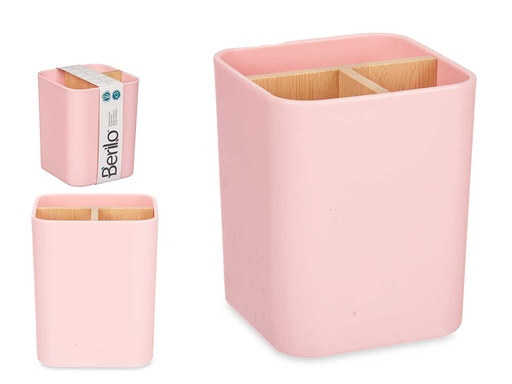 Organizador cuadrado 3 huecos en bambú rosa, estilo y orden ideales