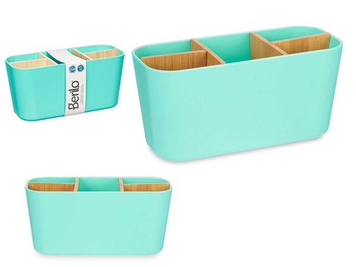 Organizador ovalado de 5 huecos en bambú menta, práctico y elegante