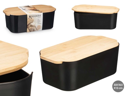 Panera negra con tapa de bambú 4,5L: Elegancia y frescura garantizada