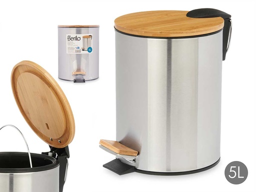 Papelera acero 5l con tapa de bambú: diseño elegante y práctico