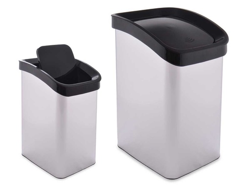 Papelera basculante plateada de 12 litros, elegante y práctica