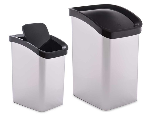 Papelera basculante plateada de 23 litros, elegante y práctica