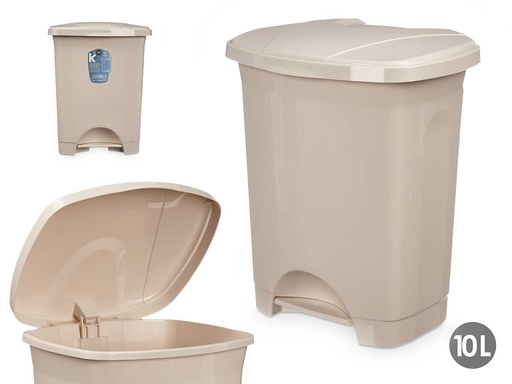 Papelera pedal plástico 10L beige, práctica y elegante para tu hogar