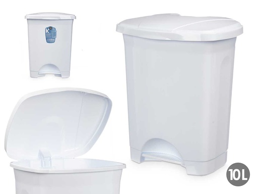 Papelera pedal plástico 10L blanca: limpieza sin esfuerzo diario