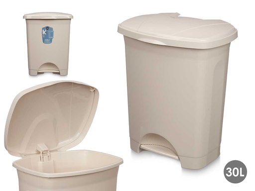 Papelera pedal plástico 30L beige: comodidad y limpieza garantizadas