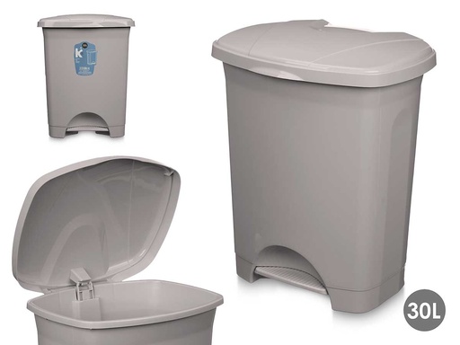 Papelera pedal plástico 30L gris: comodidad y limpieza garantizadas