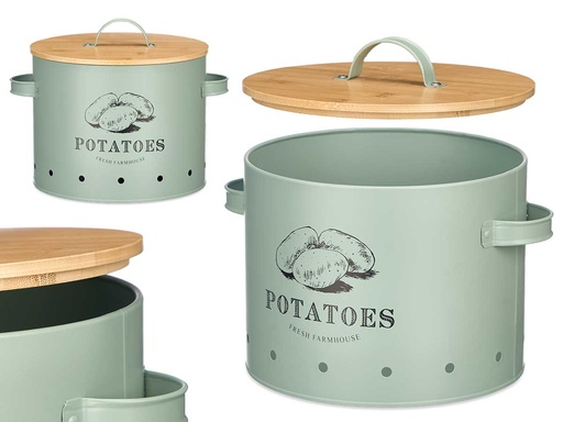 Patatero tapa bambú verde menta: Elegancia funcional para tu cocina