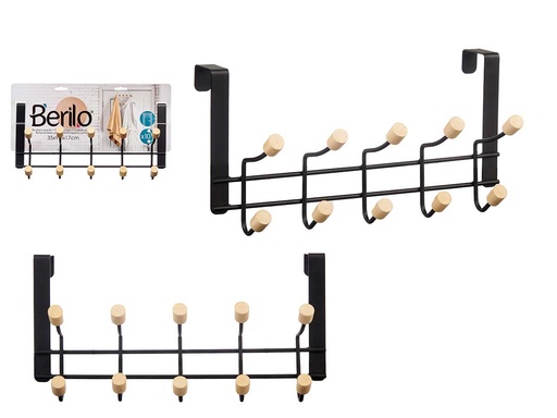 Percha metal con 10 ganchos de madera negra: organiza con estilo