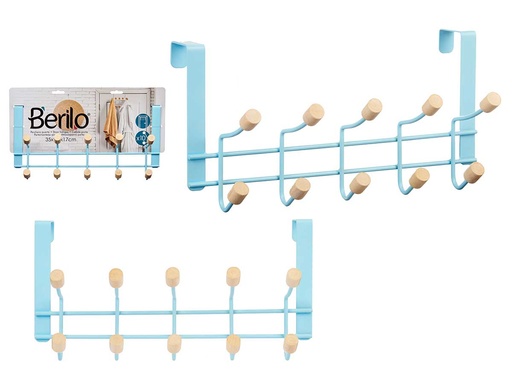 Percha metal con 10 ganchos y diseño de madera azul elegante