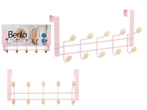 Percha metal con 10 ganchos y madera rosa, ¡organiza con estilo!