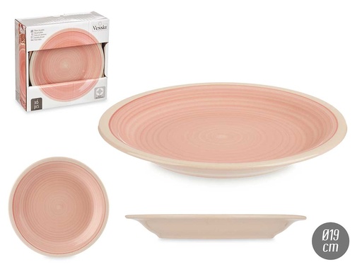 Plato Postre Gres Rosa con Borde - Elegancia y Estilo en 19cm