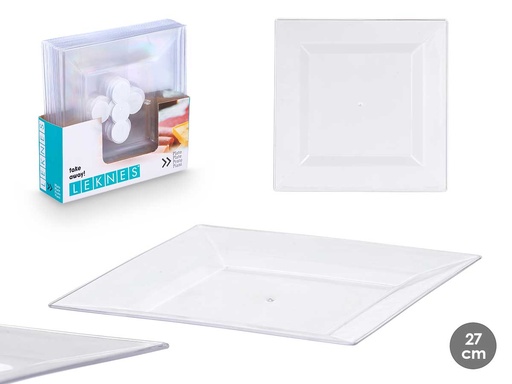 Plato cuadrado grande transparente ideal para tus celebraciones