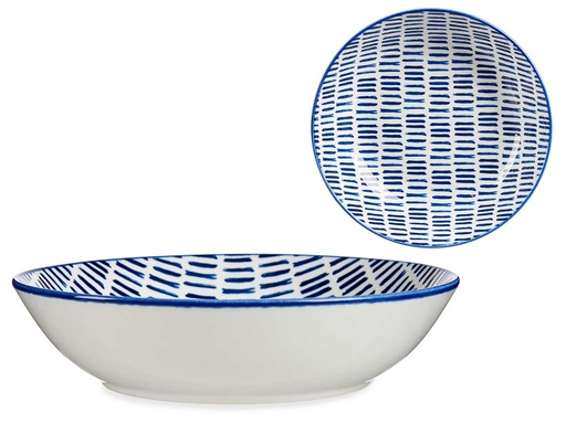 Plato hondo 20cm con elegante diseño de líneas azules para tu mesa