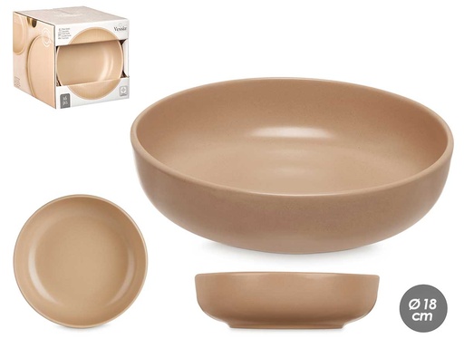 Plato hondo de gres beige, elegante y duradero para tu mesa