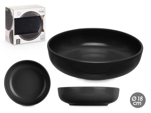 Plato hondo de gres negro, elegante y funcional para tus comidas