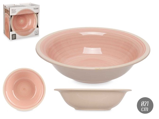 Plato hondo de gres rosa con borde elegante para cualquier ocasión
