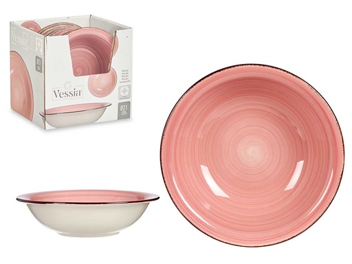Plato hondo de gres rosa con borde, elegancia y estilo en tu mesa