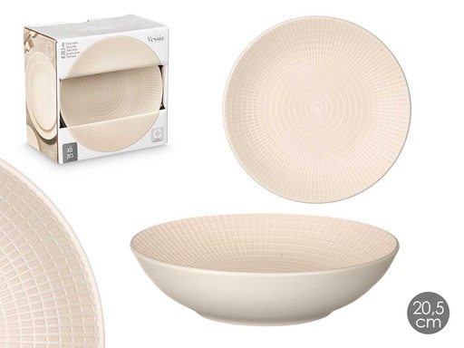 Plato hondo grabado beige: Elegancia y funcionalidad en tu mesa