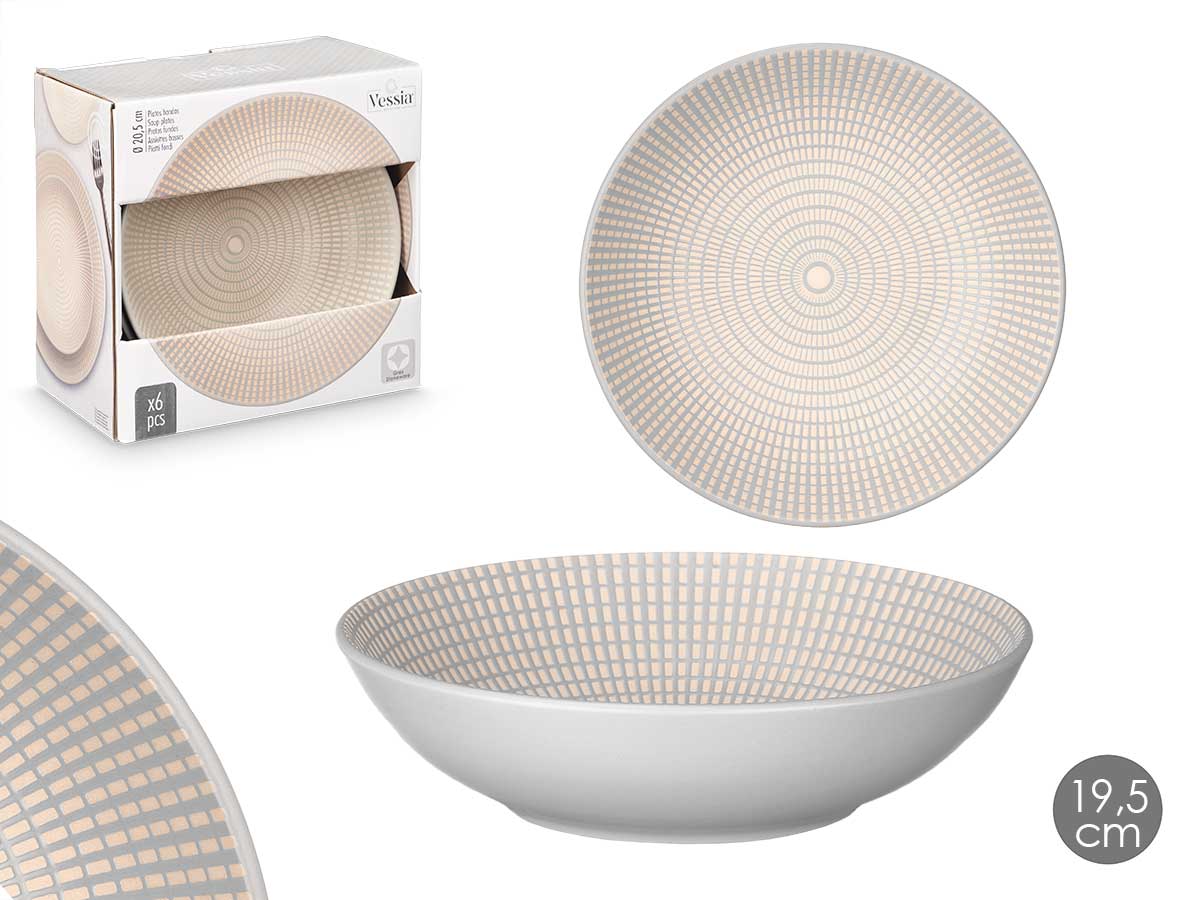 Plato hondo grabado gris de 20,5 cm, elegancia para tu mesa