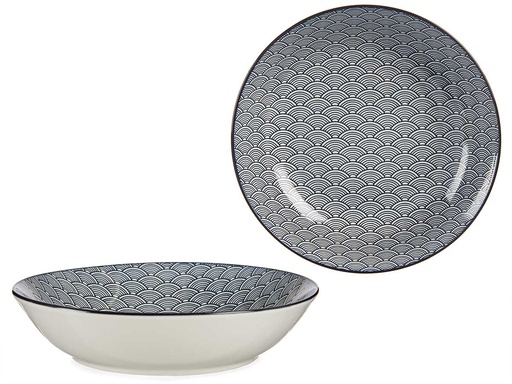 Plato hondo negro de 20 cm con diseño de onda japonesa elegante