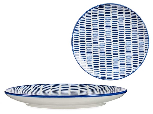 Plato llano 24cm con dibujos de líneas azules, elegante y funcional