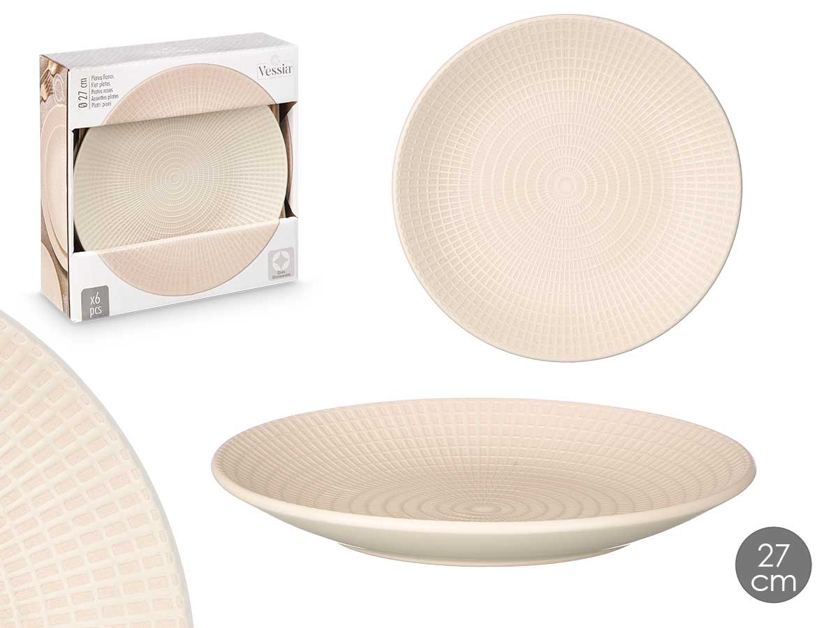 Plato llano 27 cm grabado beige: Elegancia y estilo en tu mesa