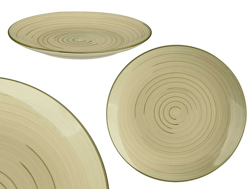 Plato llano espiral verde oliva: Elegancia y versatilidad en tu mesa