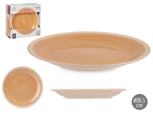 Plato llano grande de gres beige con borde, ideal para tus comidas