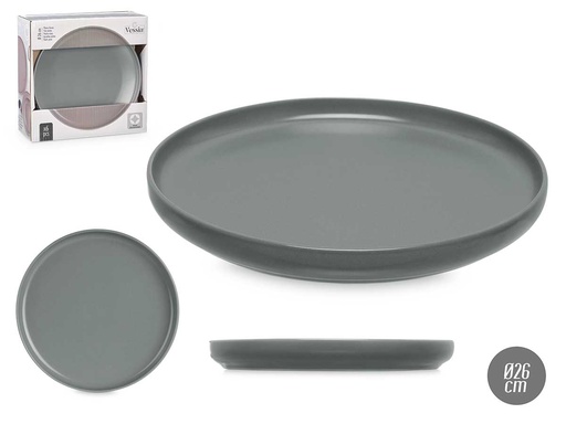 Plato llano grande de gres gris oscuro, elegancia para tu mesa
