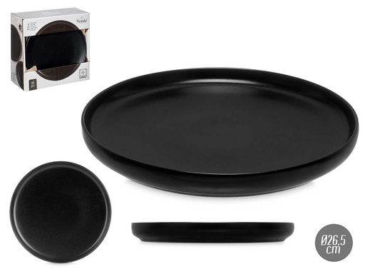 Plato llano grande de gres negro, elegante y funcional para tu mesa