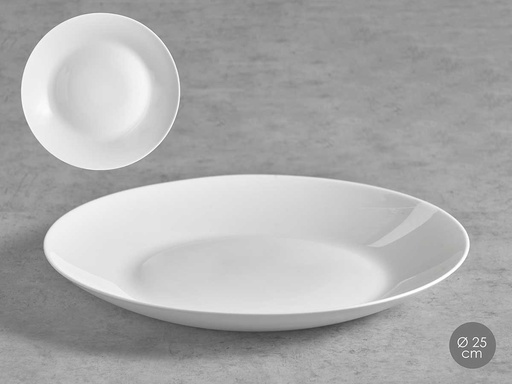 Plato llano liso opal de 25 cm, elegante y resistente para tu mesa