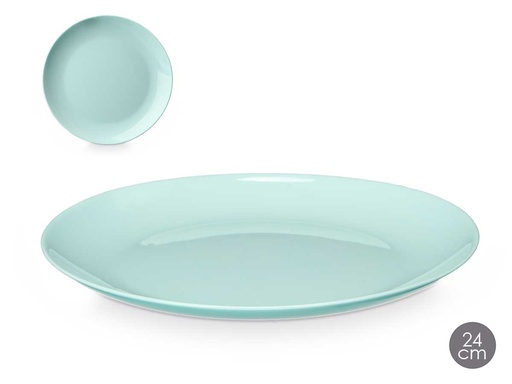 Plato llano redondo de opal verde: elegancia y resistencia a tu mesa