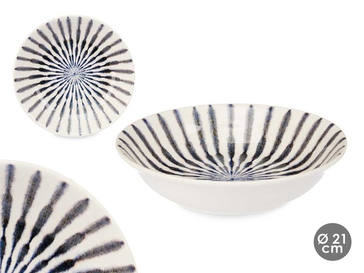 Plato porcelana hondo 21cm con elegante raya azul y durabilidad