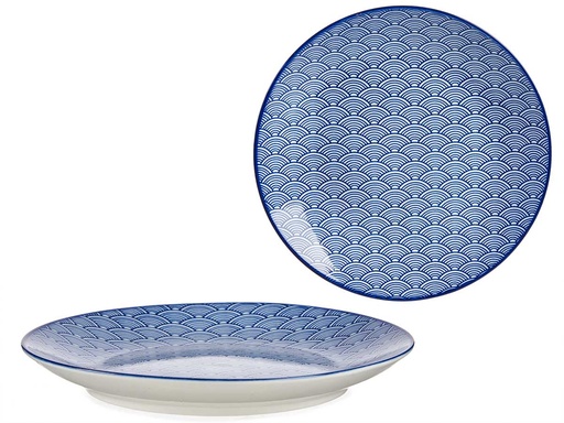 Plato postre 20cm onda japonesa azul: Elegancia y estilo en tu mesa