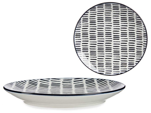Plato postre 20cm: Elegante diseño de líneas negras para tu mesa