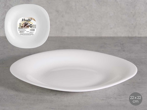 Plato postre cuadrado opal, elegante y resistente para tus mesas