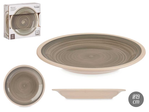 Plato postre de gres gris con borde elegante, 19 cm de estilo
