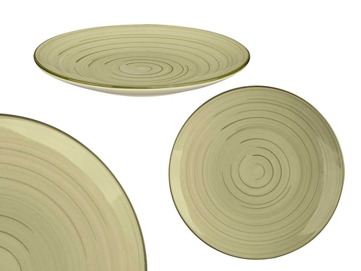 Plato postre espiral verde oliva, elegante y práctico para tu mesa