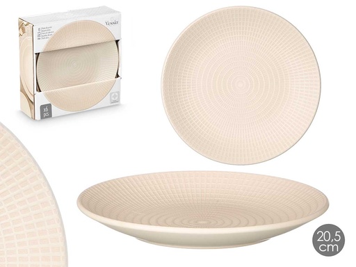 Plato postre grabado beige de 20,5 cm: Elegancia y estilo en tu mesa