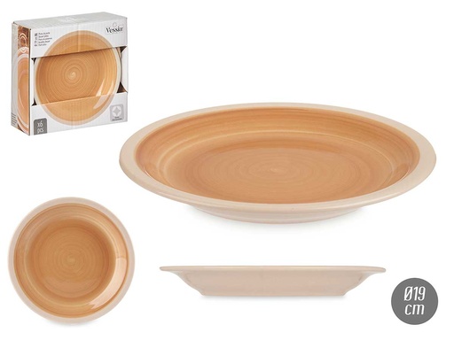Plato postre gres beige con borde: elegancia y versatilidad en 19 cm
