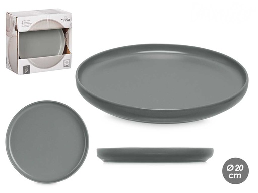 Plato postre gres gris oscuro, elegante y versátil para tu mesa
