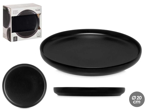 Plato postre gres negro de 20 cm: Elegancia y resistencia en tu mesa